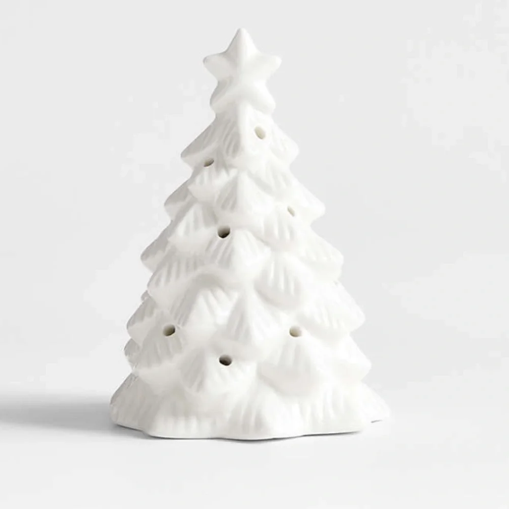 Crate&Barrel LED Mini White Ceramic Christmas Tree